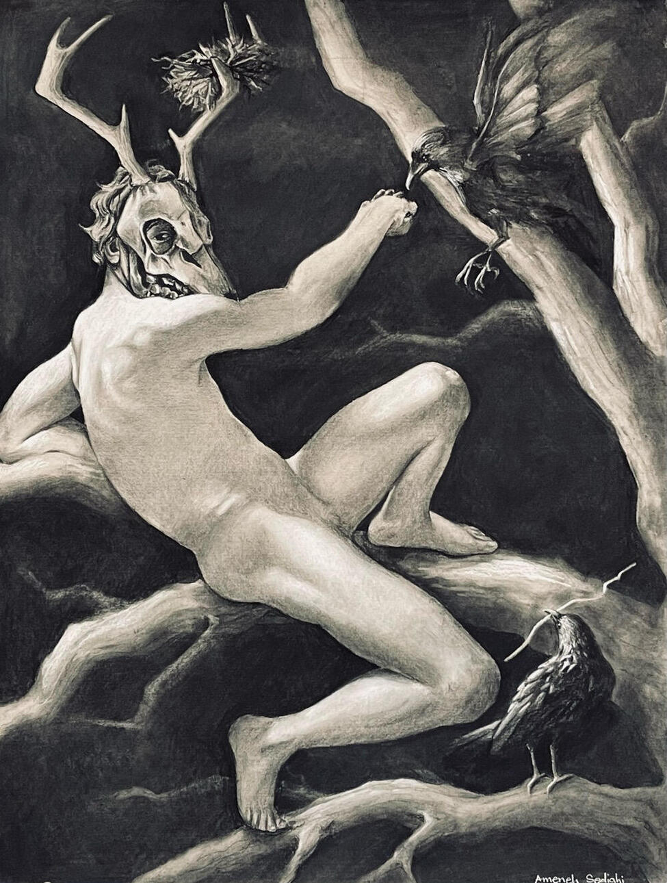 Midterm. 2023. Charcoal on Paper. 18” x 24"